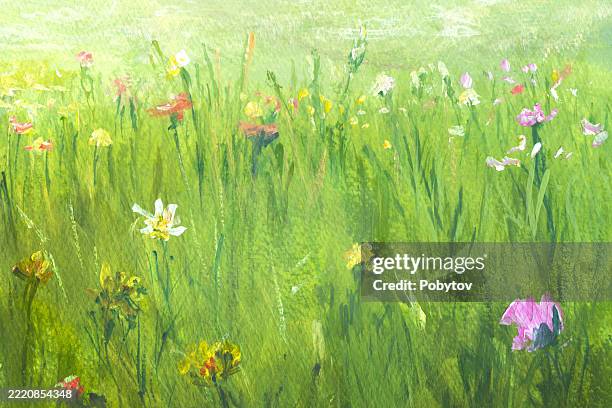 summer meadow, painting - wildflower stock illustrations