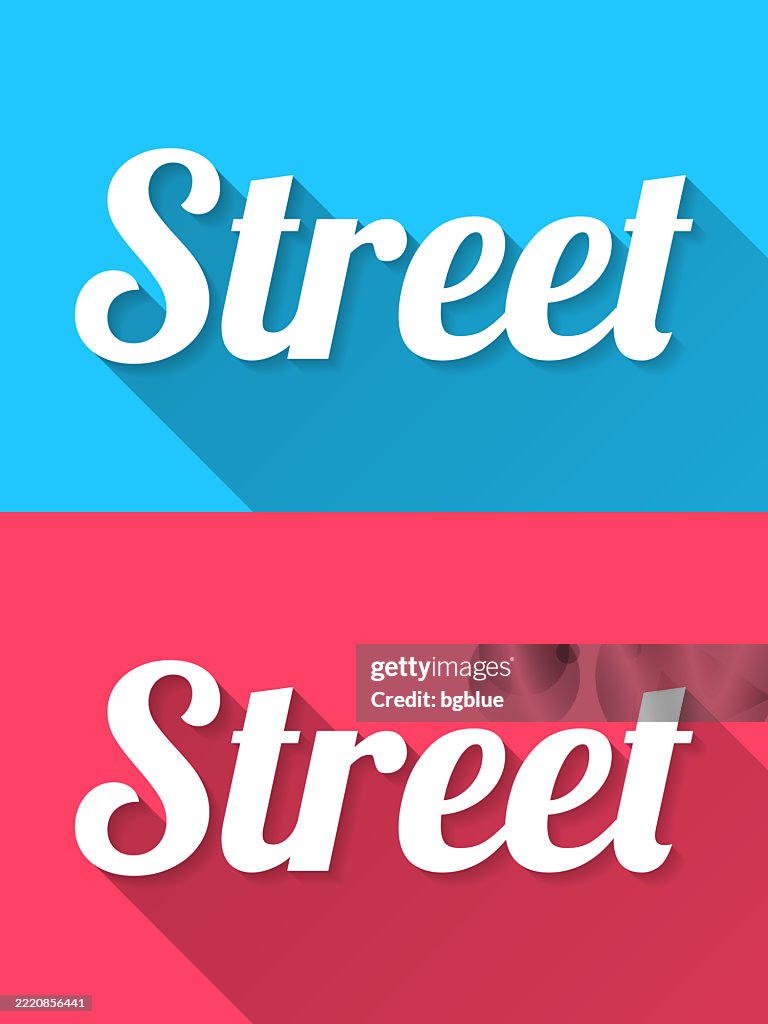 Street - Flat Design with Long Shadow on blue and red background