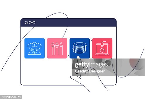 3D Printing and Modeling Related Vector Illustration. 3D Printer, Filament, Innovation, Prototype, Industry, Material, Manufacturing. 3D Printing and Modeling Related Vector Illustration. 3D Printer, Filament, Innovation, Prototype, Industry, Material, Manufacturing.