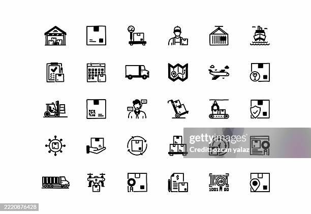 logistic related hand drawn vector doodle icon set. - coverage map usa stock illustrations