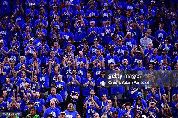 Fans celebrate after the Oklahoma City Thunder win Game Seven of the 2025 NBA Finals against the Indiana Pacers on June 22, 2025 at Paycom Center in...