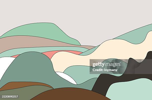 cololrs outline style minimal nature mountain landscape pattern background - abstract landscapes stock illustrations