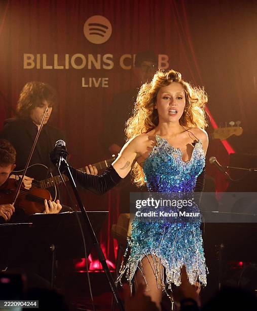 Miley Cyrus performs during Miley Cyrus Billions Club Series Paris at Maxim's on June 18, 2025 in Paris, France.