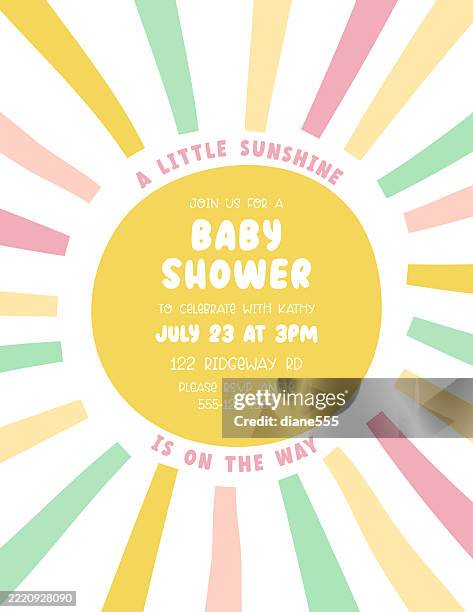 ilustrações de stock, clip art, desenhos animados e ícones de cute sunshine baby shower template - chá de bebé