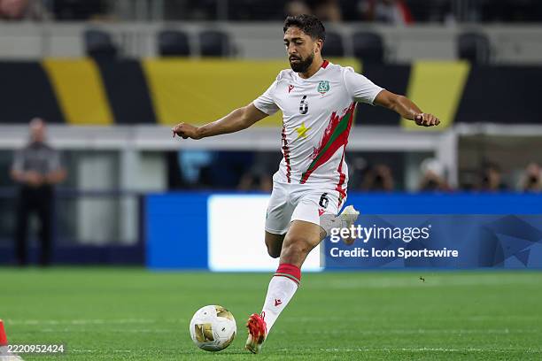 Suriname midfielder Immanuel Pherai readies to pass the ball during the Concacaf Gold Cup Group stage match between Dominican Republic and Suriname...