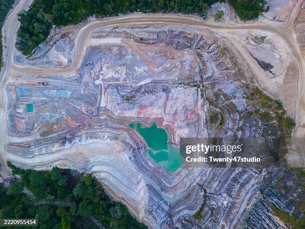 aerial view of quarry in ranong province, thailand - open cast coal mines stock pictures, royalty-free photos & images