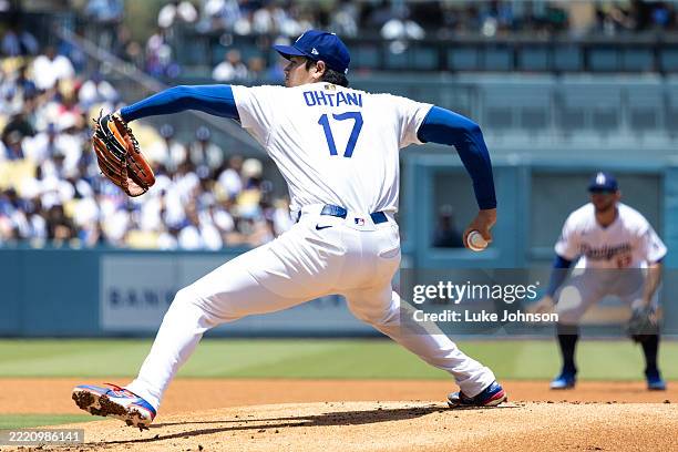 Los Angeles, CA Los Angeles Dodgers star Shohei Ohtani pitches as the Dodgers take on the Washington Nationals at Dodger Stadium on Sunday, June 22,...