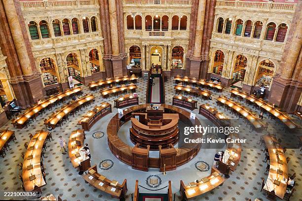 The Main Reading Room at the Library of Congress is seen from a lookout at the Thomas Jefferson Building on June 13, 2025 in Washington, DC.