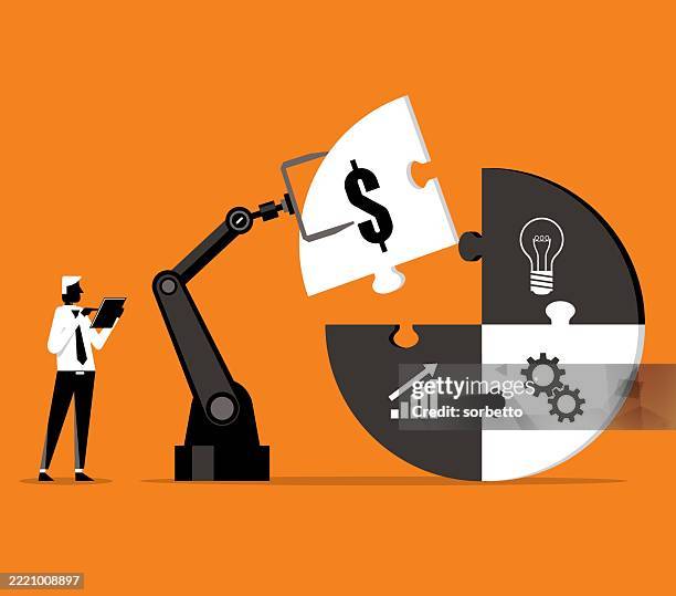 puzzles - automation robot arm machine - breaking ground stock illustrations