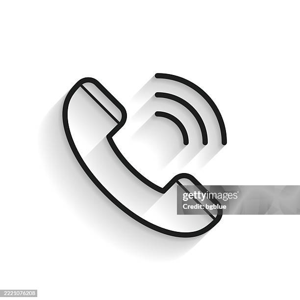telefonat. liniensymbol mit langem schatten auf weißem hintergrund - telefonhörer freisteller stock-grafiken, -clipart, -cartoons und -symbole