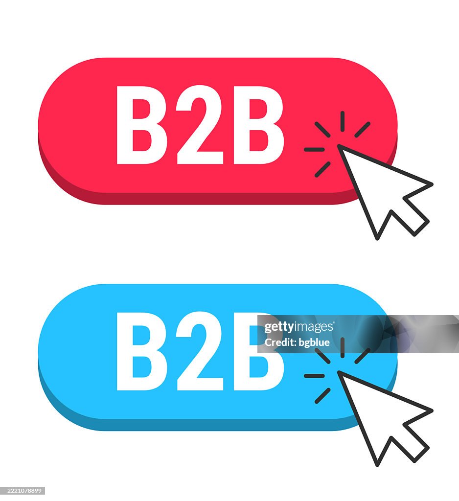 B2B - Business to Business - Red and Blue buttons with cursor on white background