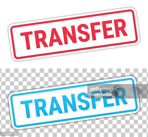 transfer - red and blue labels on blank background - decal stock illustrations