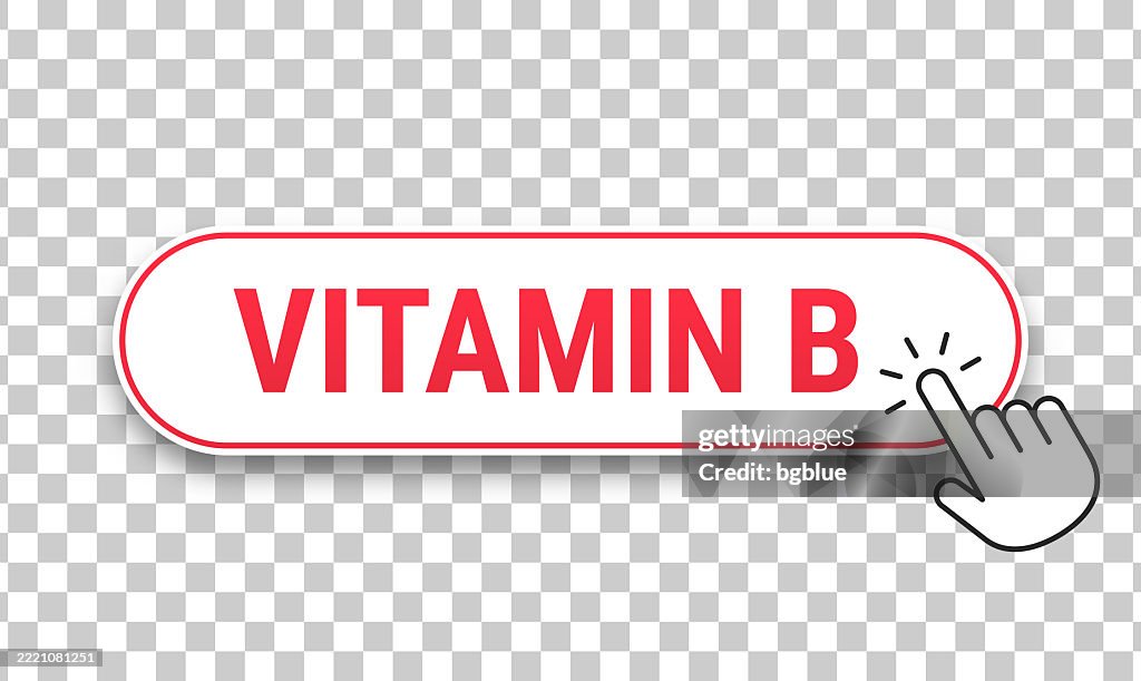 Vitamin B - 3D click web button with hand cursor on blank background