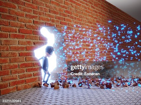 3D Hacker Breaking Through Firewall with Binary Code Particles 3D Hacker Breaking Through Firewall with Binary Code Particles
