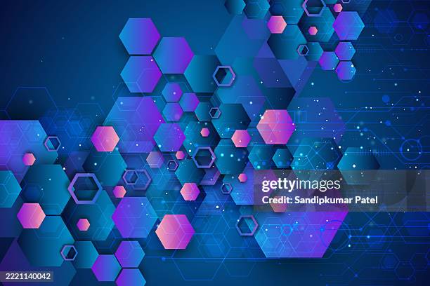 digital technology concept, shiny hexagons background - genomics stock illustrations