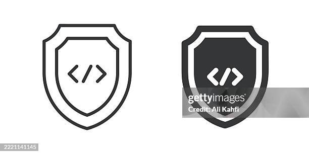 coding protection thin line and glyph solid icon. editable stroke and perfect pixel isolated on transparent background - developer code screen stock illustrations