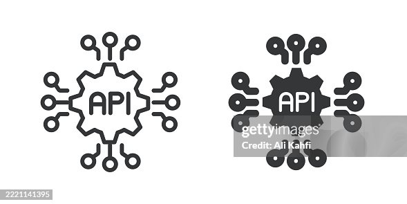 Api thin line and glyph solid icon. Editable stroke and perfect pixel isolated on transparent background Api thin line and glyph solid icon. Editable stroke and perfect pixel isolated on transparent background