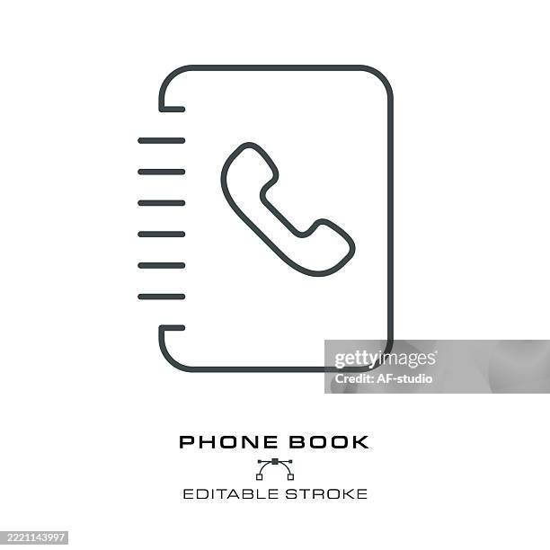 contact book linear icon – editable stroke vector of spiral notebook with phone symbol - phone number stock illustrations