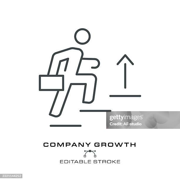 businessman climbing stairs linear icon – editable stroke vector of career growth and progress - climbing steps stock illustrations