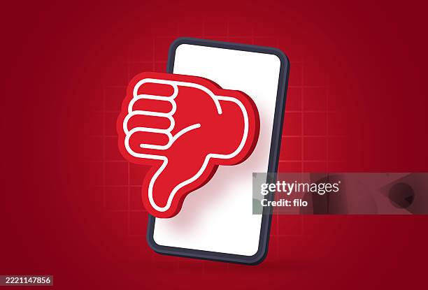 ilustrações de stock, clip art, desenhos animados e ícones de thumbs down mobile phone social media dislike symbol - polegar para baixo