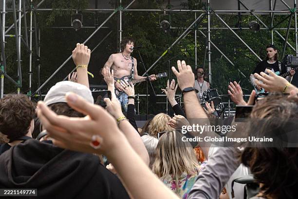 Ukrainian indie rock band “Soniachni Kotyky” performs at the Brudnyi Pes music festival on June 14, 2025 in Kyiv, Ukraine. The festival Brudnyi Pes...