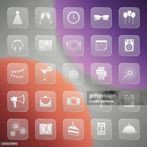 celebration liquid glass icon set - veranstaltungskalender stock-grafiken, -clipart, -cartoons und -symbole