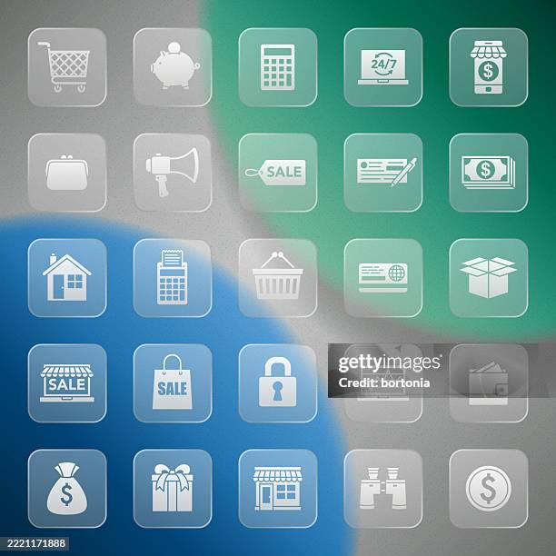 e-commerce liquid glass icon set - mall security stock illustrations