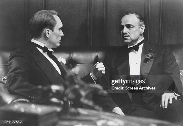 Marlon Brando and Robert Duvall in scene from Francis Ford Coppola's 1972 film 'The Godfather'.