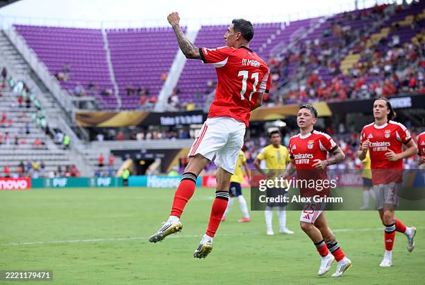 Angel Di Maria of SL Benfica celebrates scoring his team's first goal from a penalty kick during the FIFA Club World Cup 2025 group C match between...