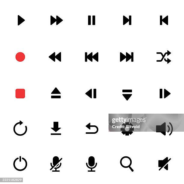 media control icons, playback buttons, audio interface, play pause stop, video control set, music player icons, circular button set, media ui elements, recording icons, volume control, forward rewind, shuffle repeat, flat design buttons, multimedia - stop sign stock illustrations