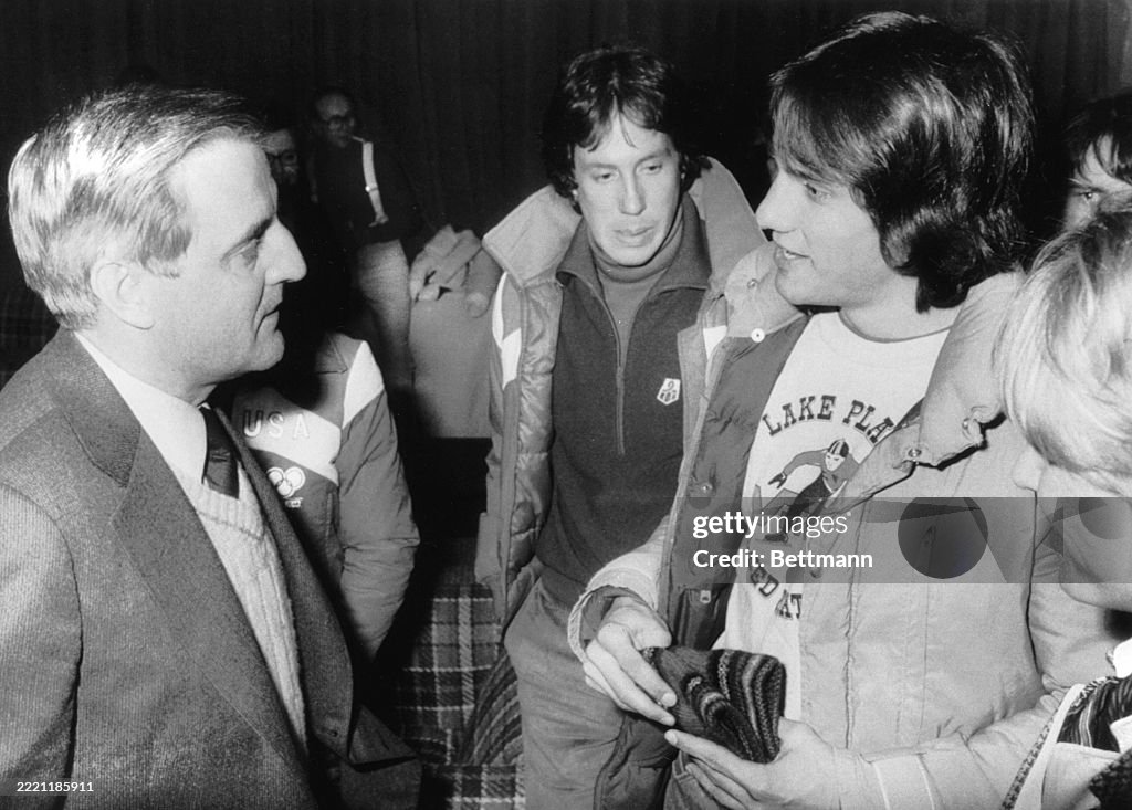 Walter Modal Vice President Walter Mondale chats with Olympic individual star Eric ...
