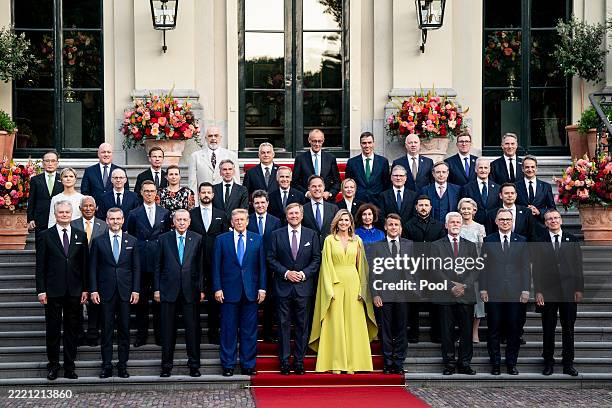 Leaders join King Willem-Alexander and Queen Máxima of the Netherlands for a family photo as they participate in the 2025 NATO summit on June 24,...