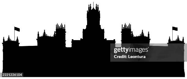 palacio de cibeles, madrid silhouette - palacio de comunicaciones stock illustrations