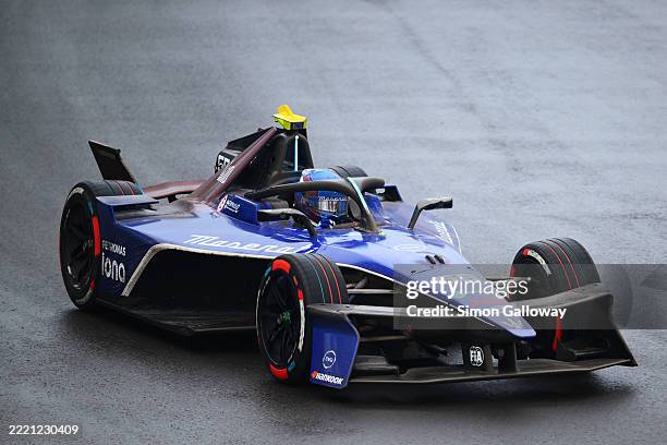 Jake Hughes of Great Britain driving the Maserati MSG Racing Maserati Tipo Folgore on track during practice, ahead of the Jakarta E-Prix, Round 12 of...