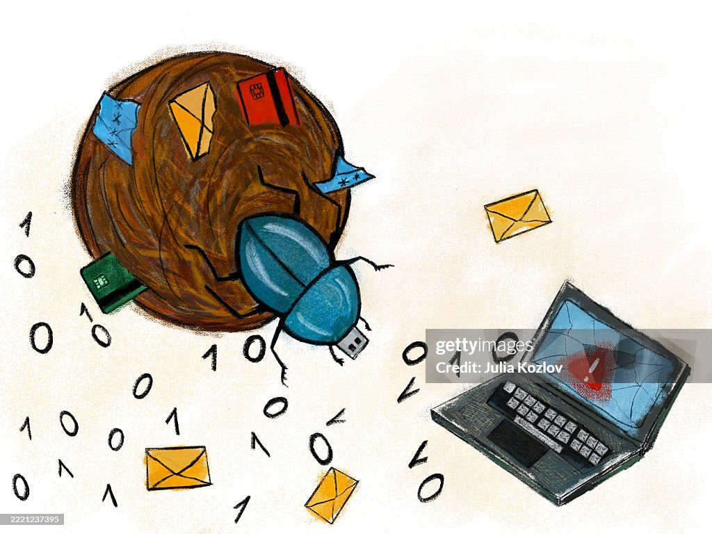 Hackers Insect Scarab Hacker Stealing Data Cybersecurity Concept With Insect Rolling ...