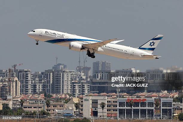 An Israeli El Al Airlines Boeing 787-9 Dreamliner aircraft bound for Los Angeles takes off from Israel's central Ben Gurion Airport on June 25, 2025.