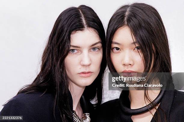 Model poses backstage at the Pronounce fashion show during the Milan Menswear Spring/Summer 2026 Fashion Week on June 21, 2025 in Milan, Italy.
