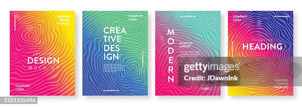 set of modern abstract striped wave pattern design background templates gradient color with different layouts and placement text - map lines stock illustrations