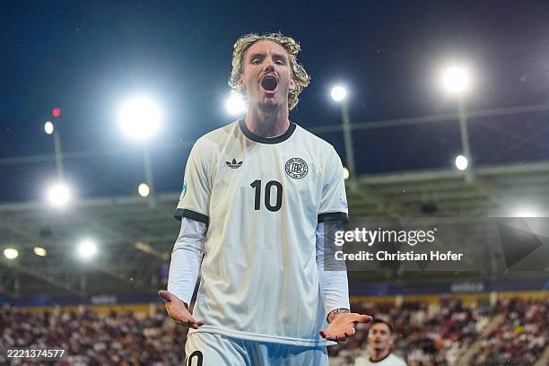 KOSICE, SLOVAKIA Nick Woltemade of U21 Germany celebrates after scoring his side's second goal during the UEFA European Under-21 Championship 2025...