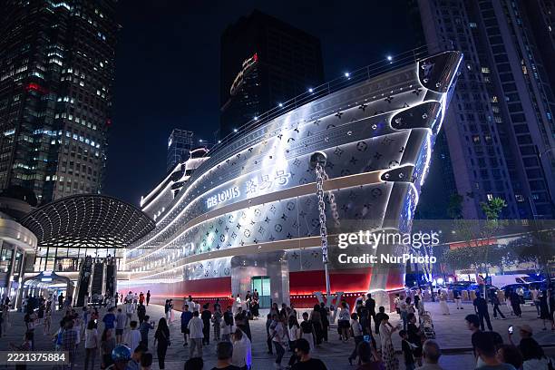General view of a new Louis Vuitton store with a new design concept of a life-size ship is seen docked on Nanjing East Road in Shanghai, China, on...