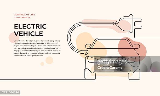 continuous line electric vehicle illustration - charging station stock illustrations