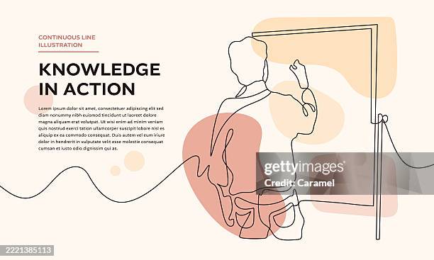 knowledge in action continuous line illustration - business training materials stock illustrations