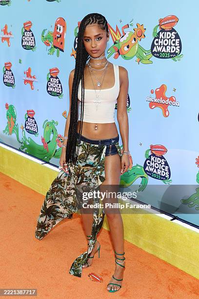 Tyla attends the Nickelodeon Kids' Choice Awards 2025 at Barker Hangar on June 21, 2025 in Santa Monica, California.