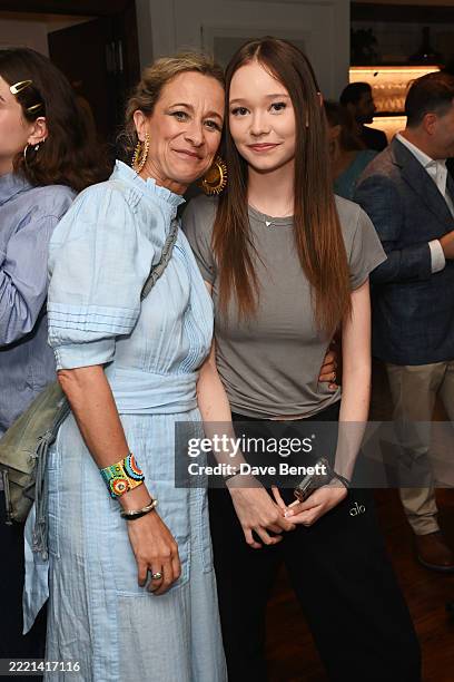 Leah Wood and Maggie MacDonald attend the launch of Jo Wood's debut novel "The Resurrection of Flo" at Nexus Club on June 25, 2025 in London, England.
