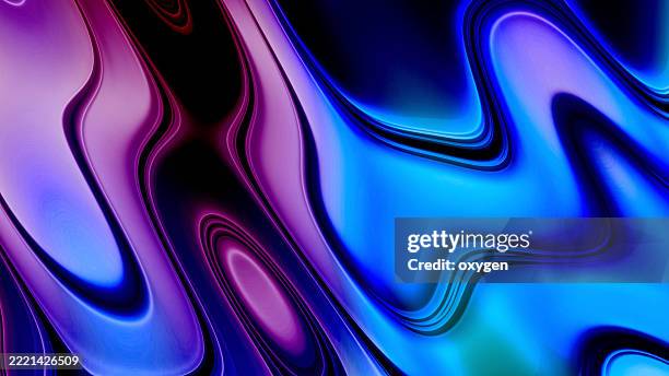abstract liquid gradient with blue and purple swirls. smooth fluid abstract with glowing swirls of blue, purple, and black, creating a vibrant, futuristic liquid effect. - blender explosion stock pictures, royalty-free photos & images