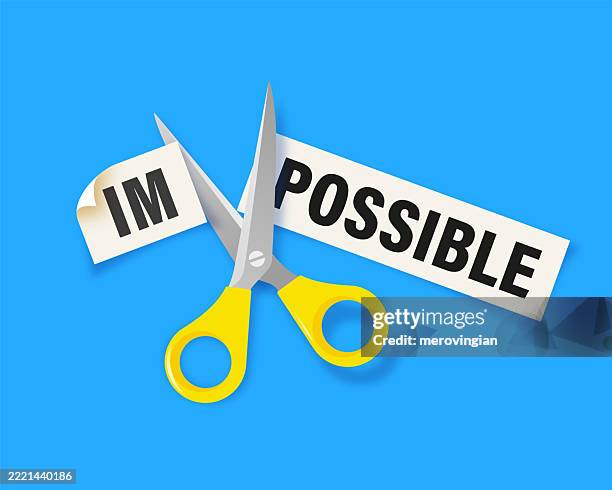 scissors changing the word impossible to word possible - possible stock illustrations