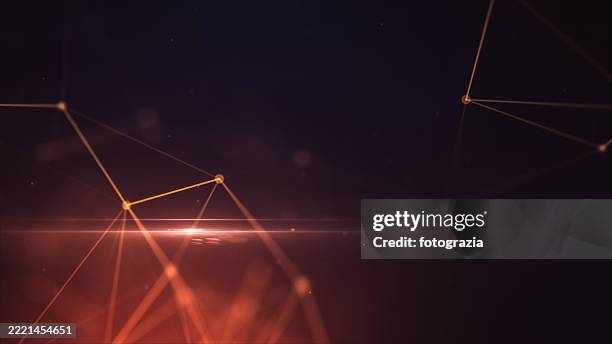 futuristic digital network background with orange low poly connections and glowing nodes - drahtrahmenmodell stock-fotos und bilder