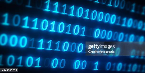 glowing blue binary code data stream on digital screen - computer blue screen stock pictures, royalty-free photos & images