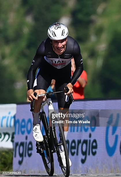 Joao Almeida of Portugal and UAE Team Emirates - XRG - Black Points Jersey competes during the 88th Tour de Suisse 2025, Stage 8 a 10km individual...