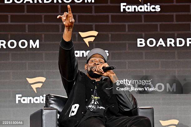 Kevin Durant speaks onstage during Fanatics Fest NYC 2025 at Javits Center on June 22, 2025 in New York City.
